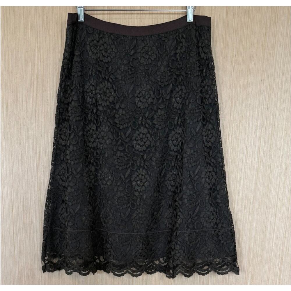 Vtg Y2K Old Navy Floral Lace Midi Skirt Womens Size 12 Brown Forest Fairy